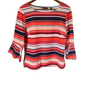 New York & Company Striped Long Sleeve Top in Red and Navy
